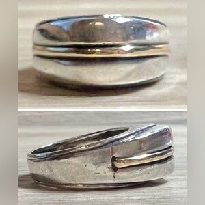 Vintage Designer RS Sterling Silver & 14K Gold Pointed Dome Ring, Size 6, 5.4g
